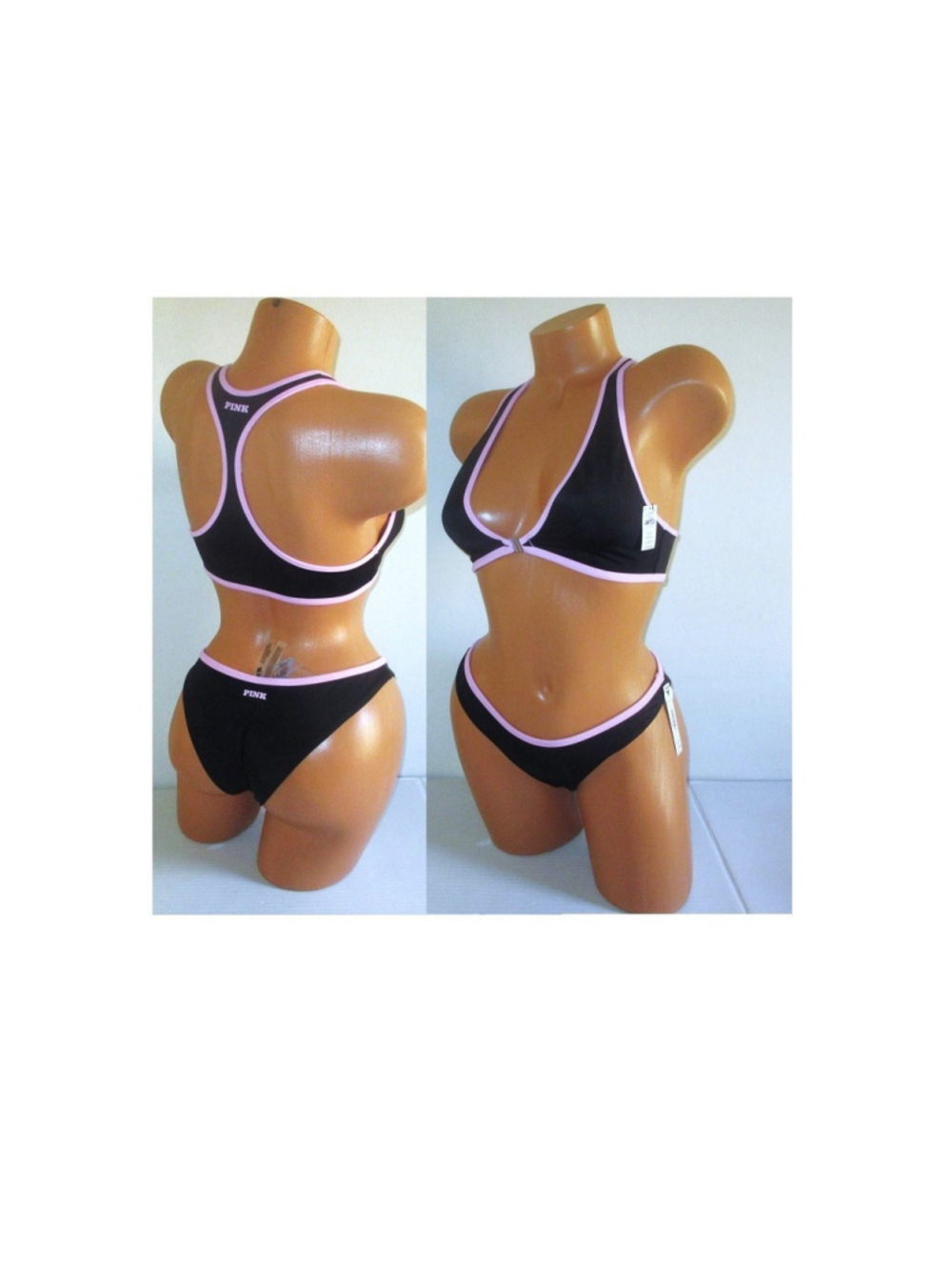 VICTORIA SECRET PINK Swim Plunge Racerback Top Brazilian Bottom Bikini Set XS-XS
